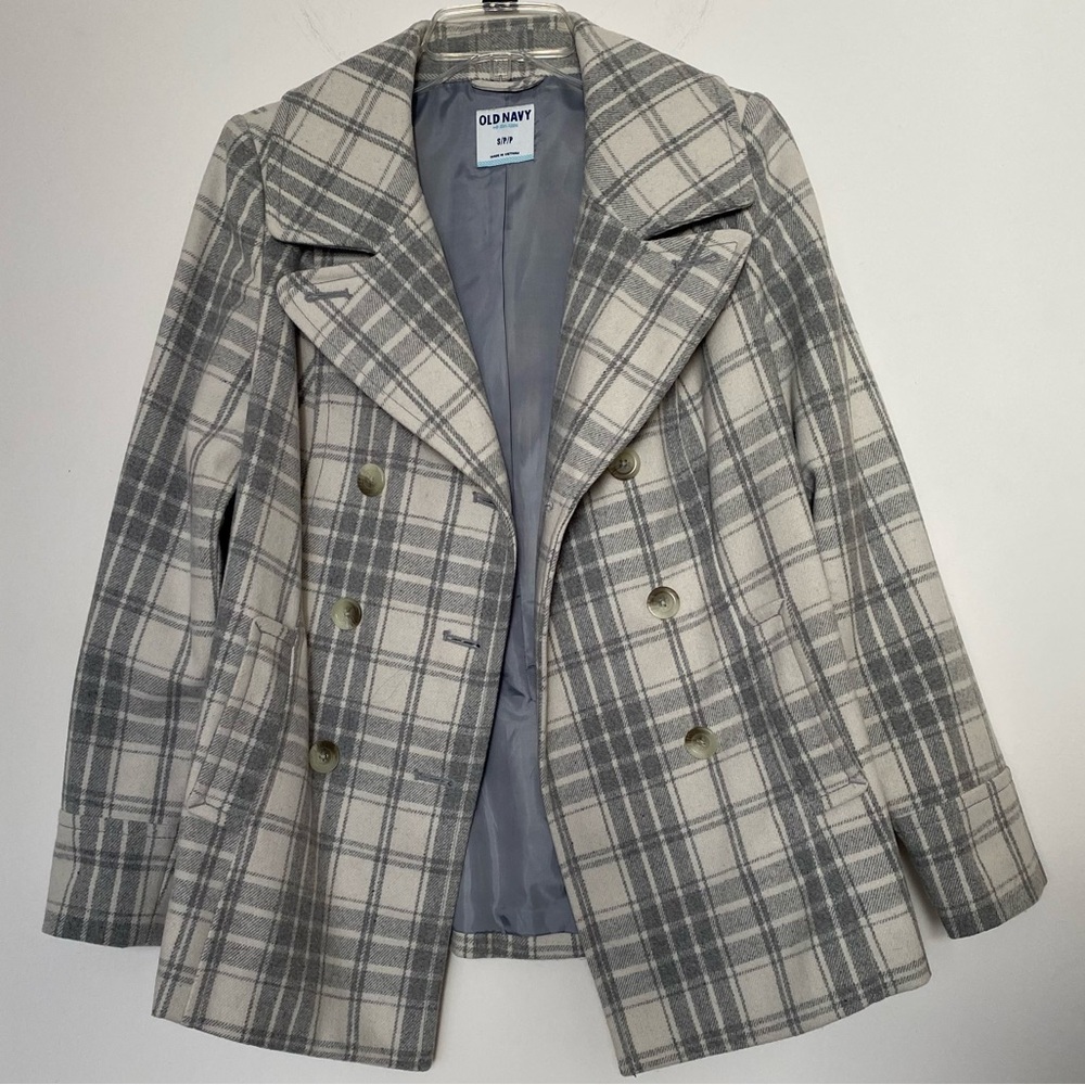 ❤️ Old Navy Women’s Plaid Peacoat - Small